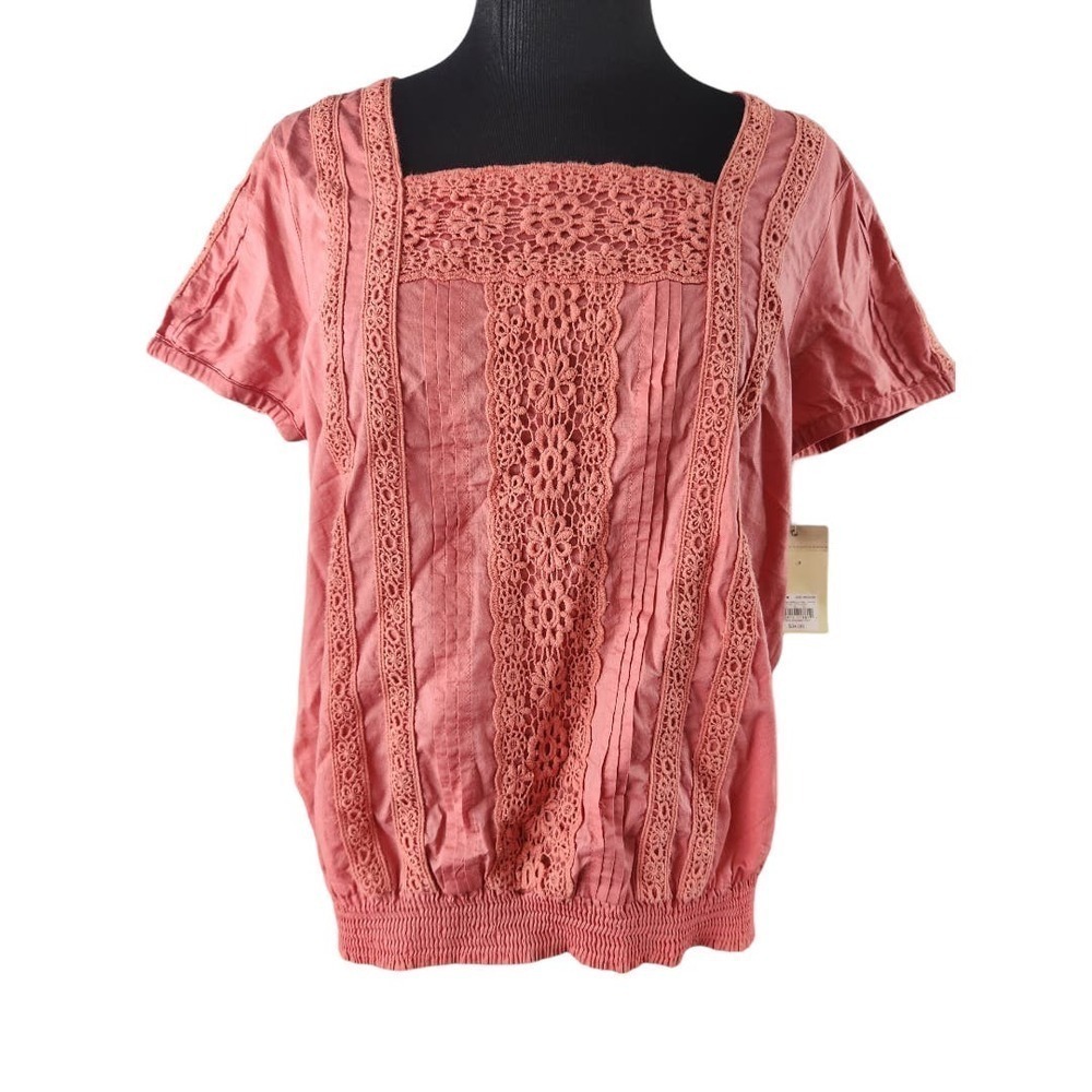 Sonoma medium apricot boho top elastic waist short sleeve NWT